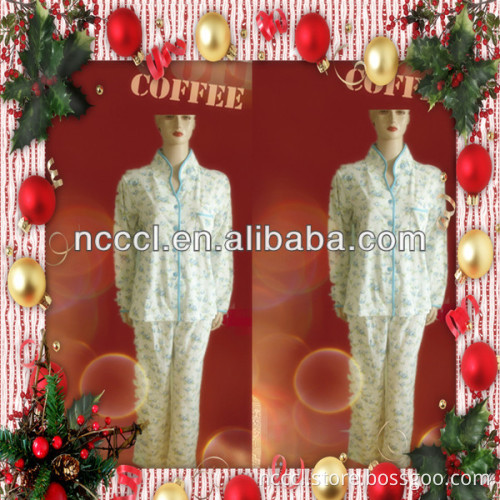 long sleeve 100%Cotton Full Print Knitting woman pajamas